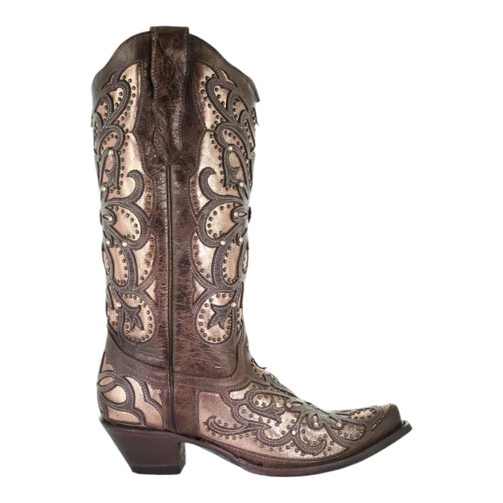 CORRAL E1594 distressed brown leather snip toe cowgirl boots metallic inlay sz 8 - Picture 3 of 16